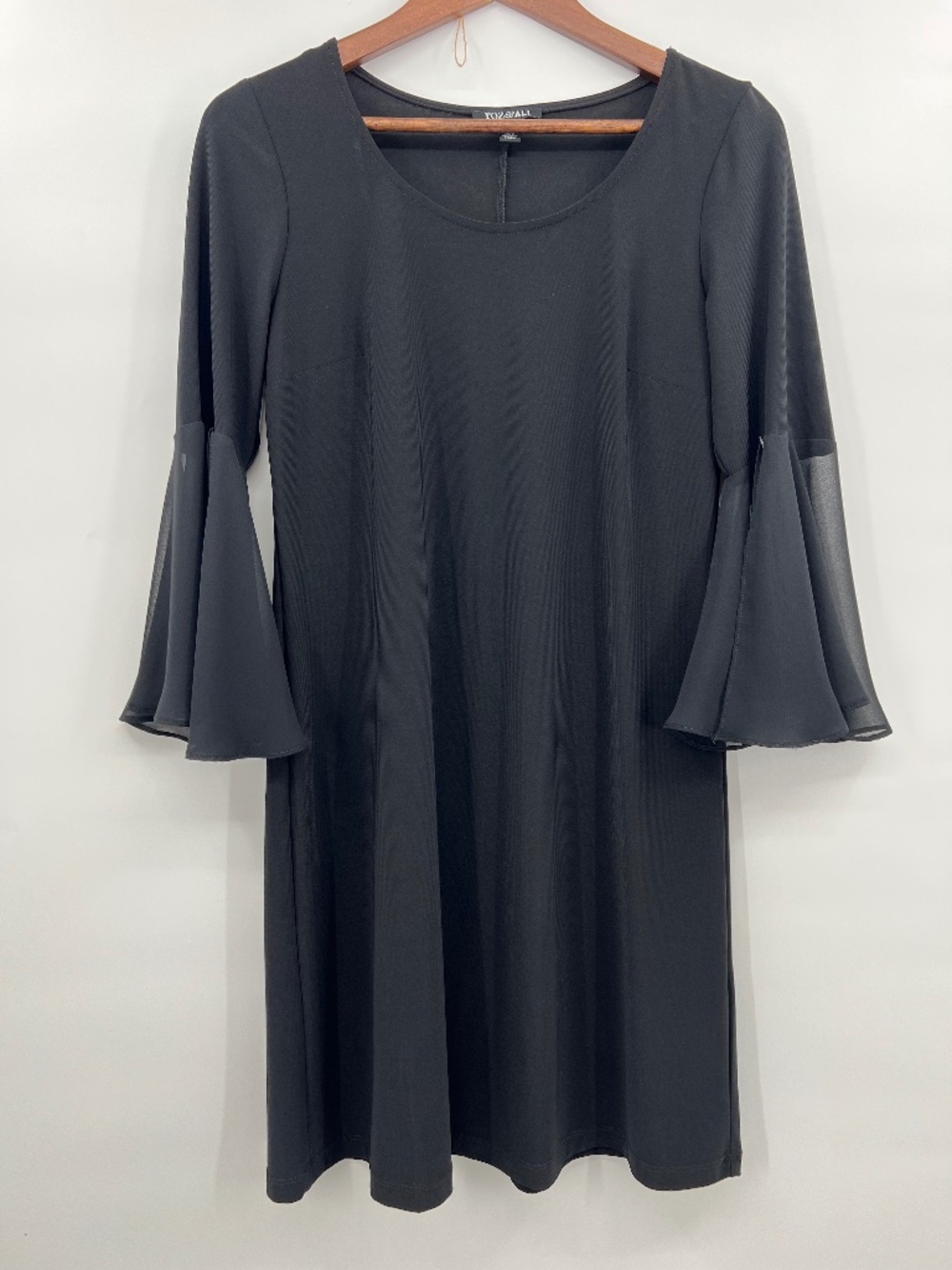 Roz & Ali Black Bell Sleeve Shift Dress Petite Medium Whimsigoth Witchy NWT Flaw